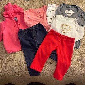 Baby gap pink bear cardigan, 1cloud island & 2carters onesies+2 pants, cardigan